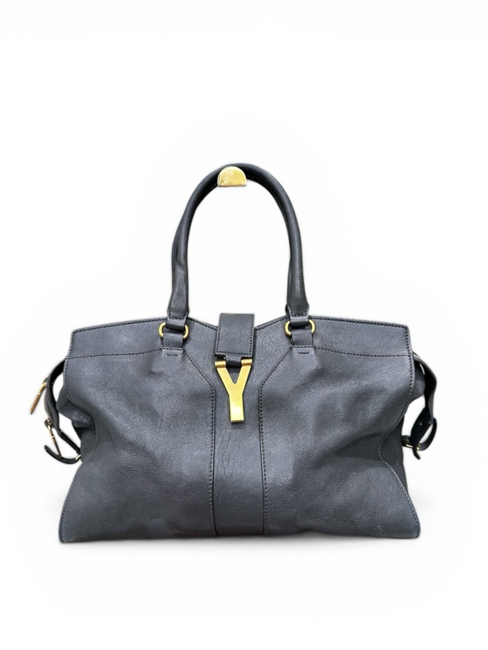 Yves Saint Laurent charcoal gray Leather Satchel with Gold Hardware